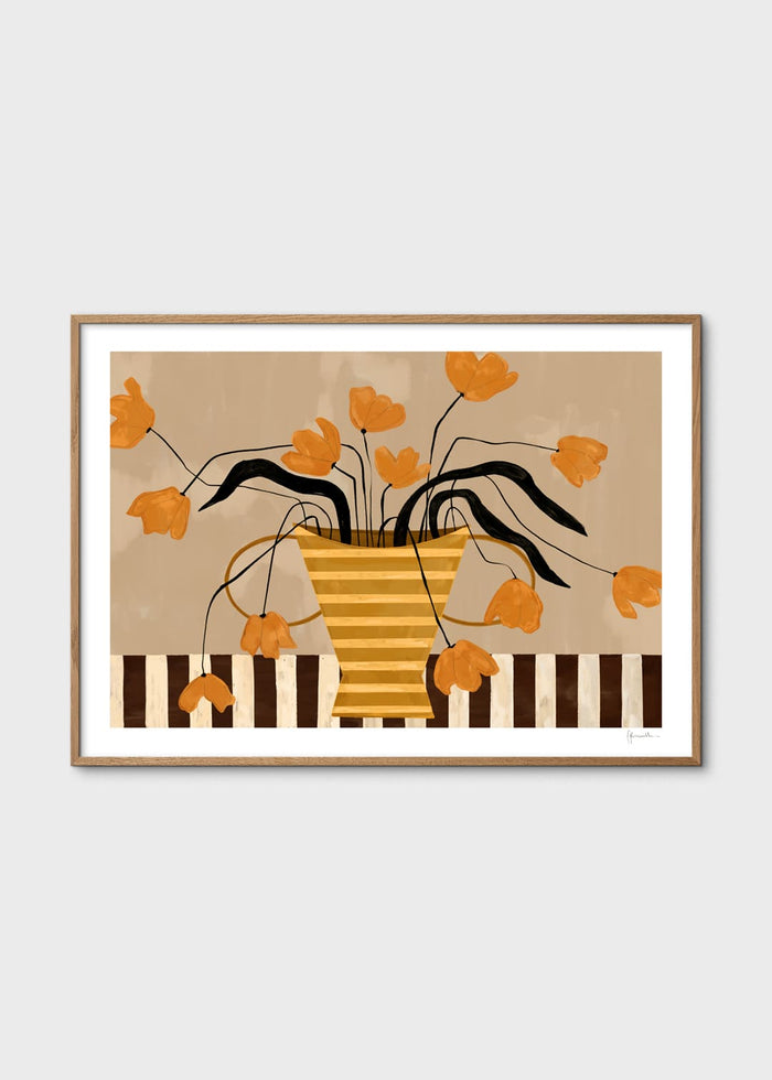 Flowers in Yellow Striped Vase by Frankie Penwill