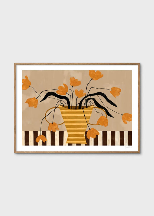 Flowers in Yellow Striped Vase by Frankie Penwill