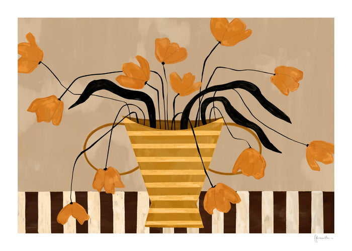 Flowers in Yellow Striped Vase by Frankie Penwill