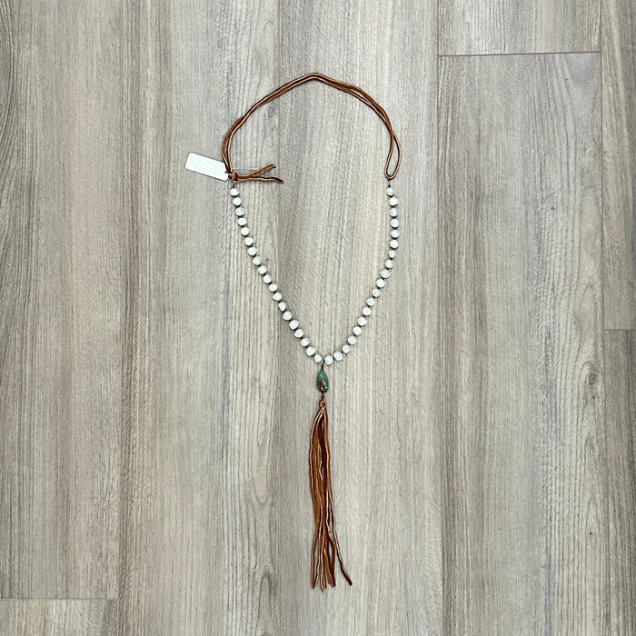 Freshwater Pearl, Turquoise & Leather Tassel Necklace