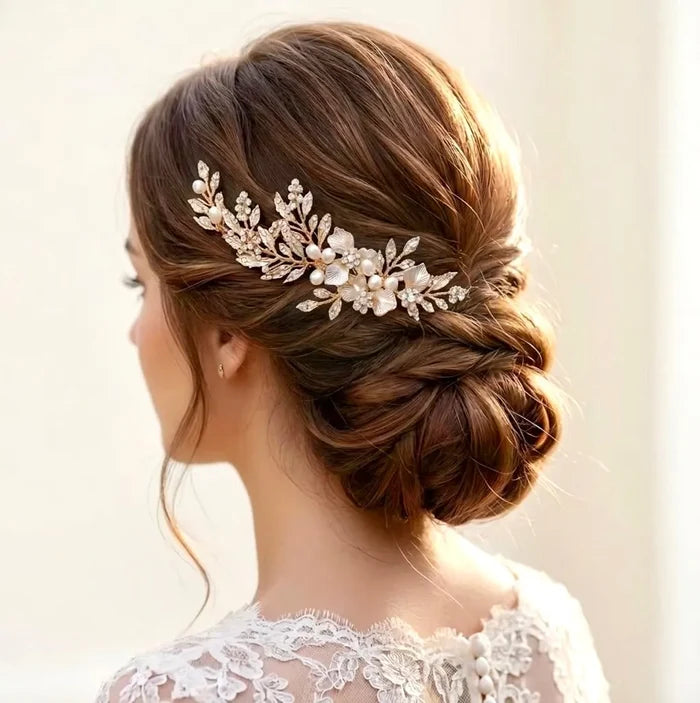 Wedding Hair Accessories - Gold Pearl and Crystal Bridal Hair Comb