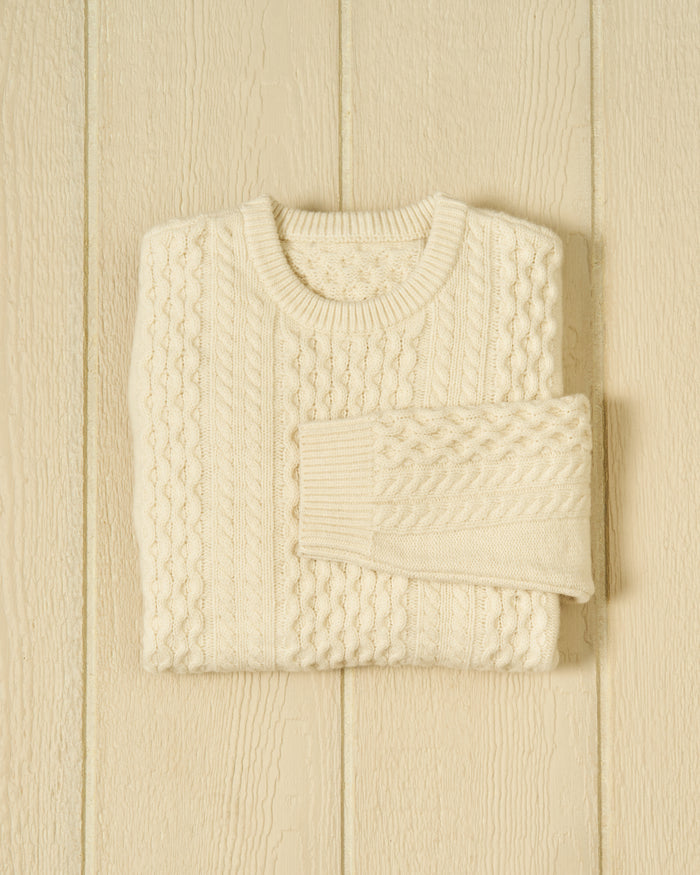 Galway Cable Sweater in Egret Lambswool