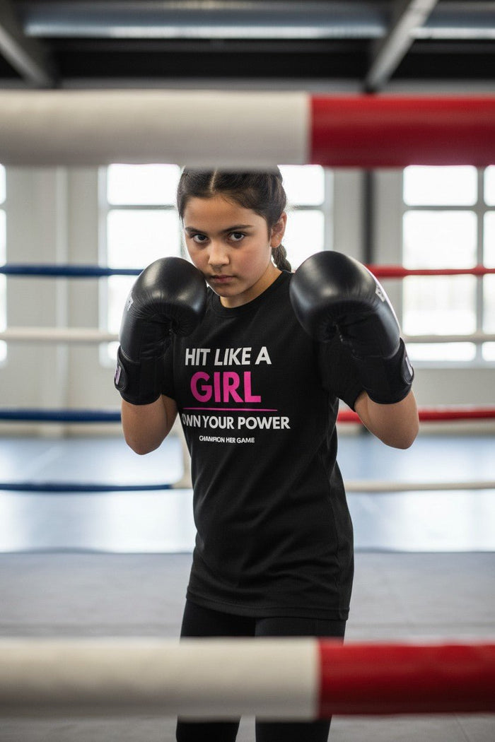Girls Sports T-Shirt – Hit Like a Girl, Own Your Power - Champion Her Game
