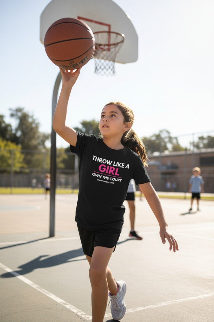 Girls Sports T-Shirt | Throw Like a Girl, Own the Court | Champion Her Game - Champion Her Game