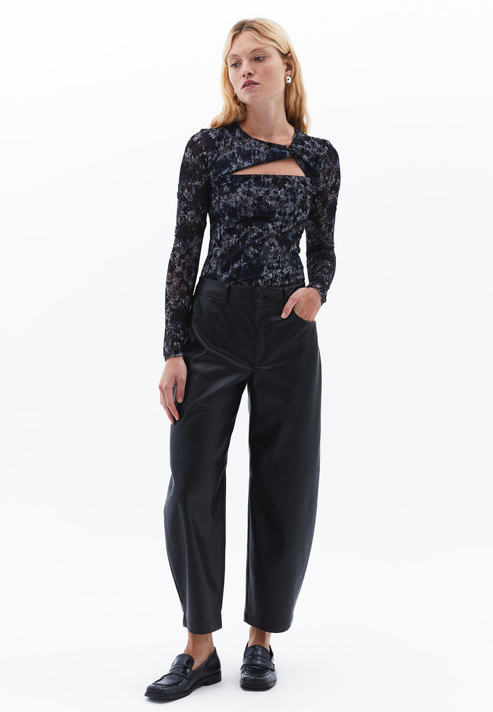 Glitter Crew Neck Long Sleeve Bodycon T-Shirt - ABSTRACT COMB