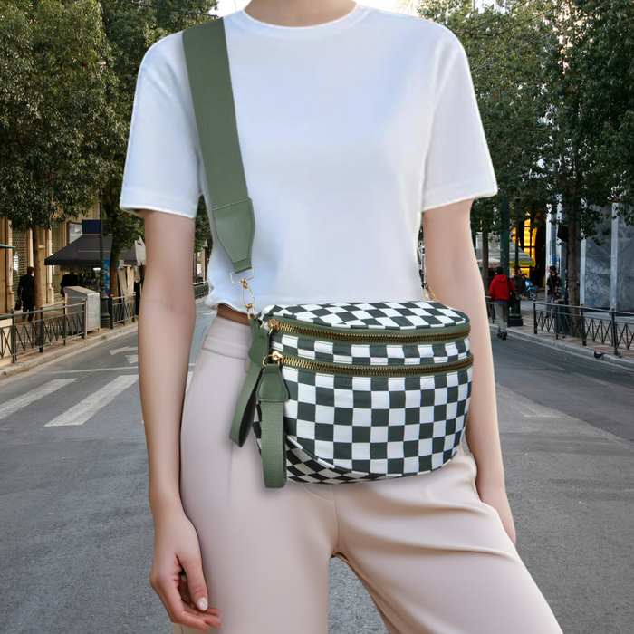 Green Checkered Utility Chic Crossbody Bag