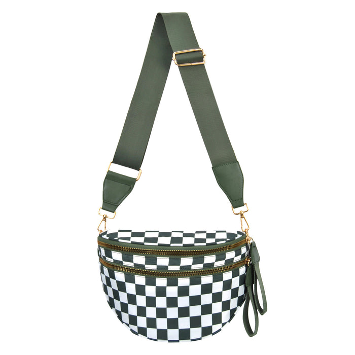 Green Checkered Utility Chic Crossbody Bag