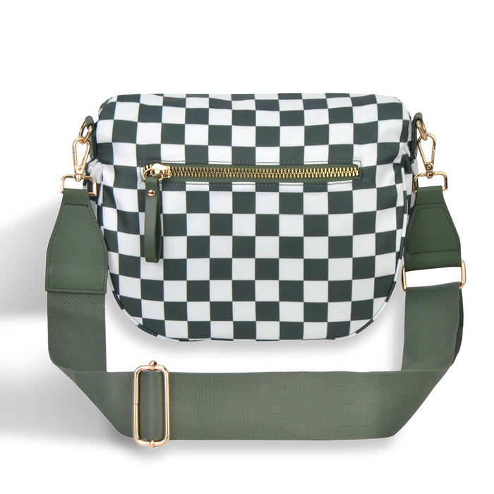 Green Checkered Utility Chic Crossbody Bag
