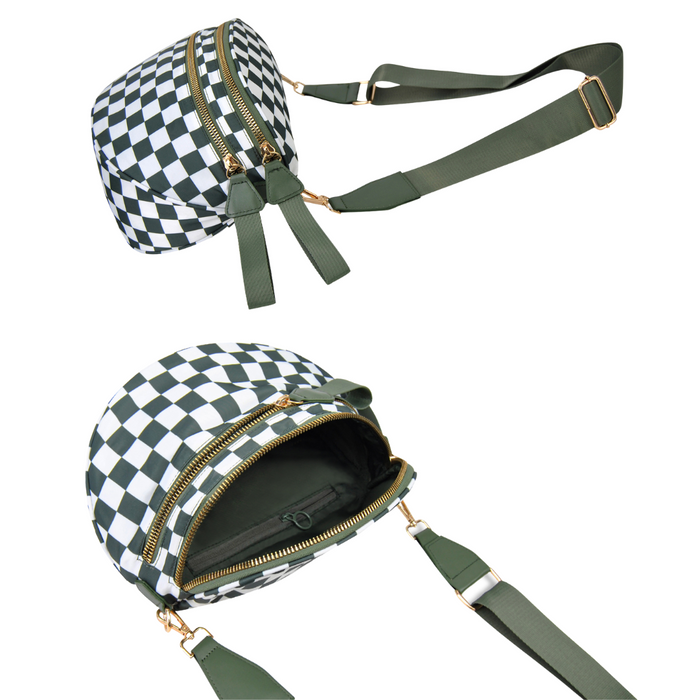 Green Checkered Utility Chic Crossbody Bag