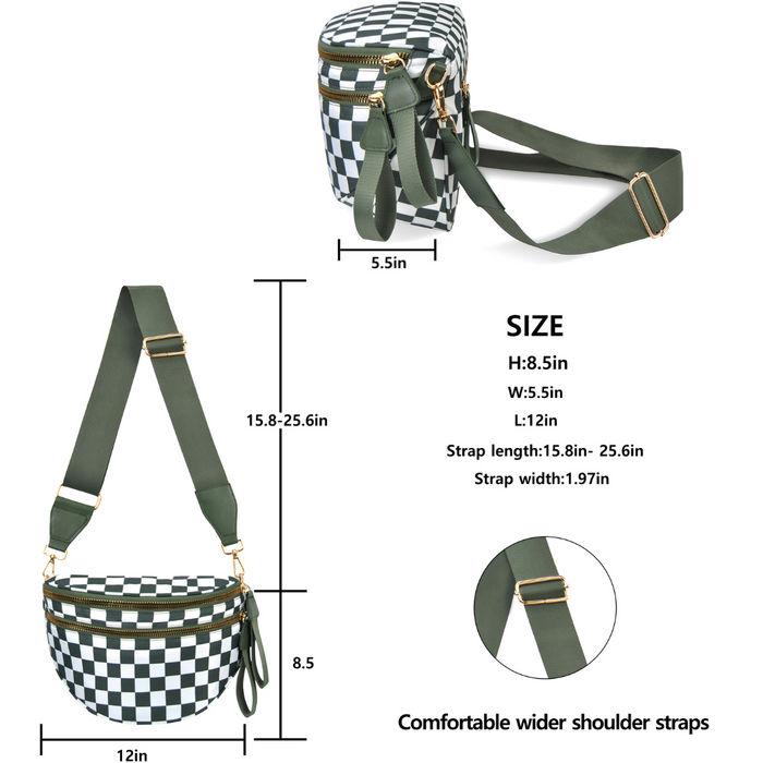 Green Checkered Utility Chic Crossbody Bag