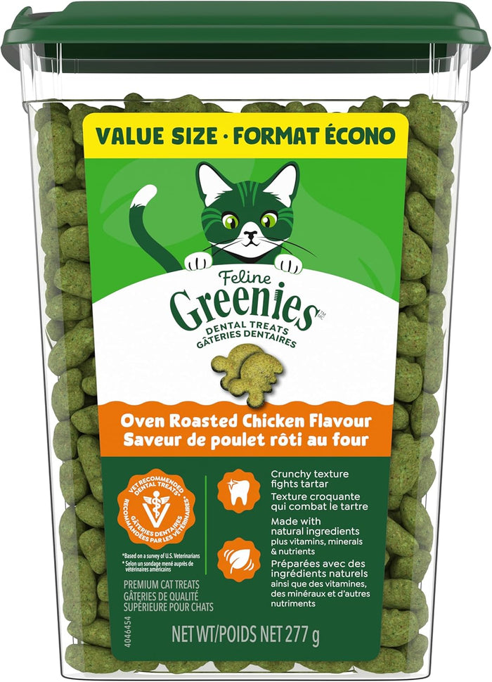 GREENIES Feline Cat Treats Natural Dental Care, Oven Roasted Chicken Flavour, 9.75oz. Tub