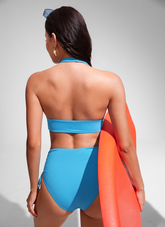 CRZ YOGA Women Halter Bikini Tops V Neck Sexy Backless Swimsuit Padded Kayak Blue