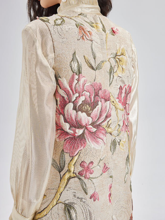 Hand-Beaded 3D Floral Jacquard Tank Dress