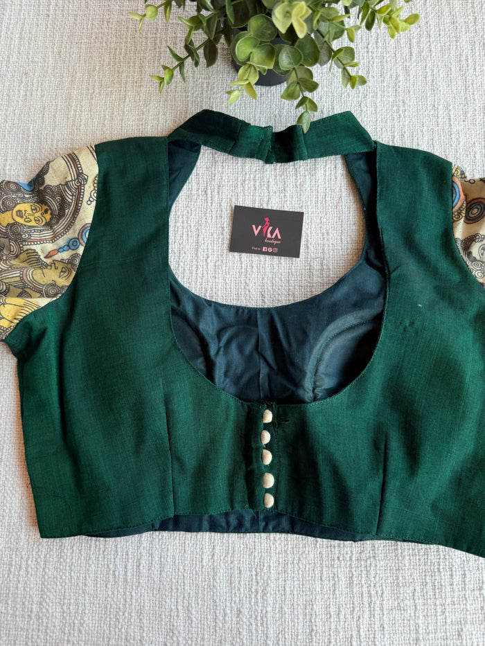 High pot neck kalamkari sleeve blouse