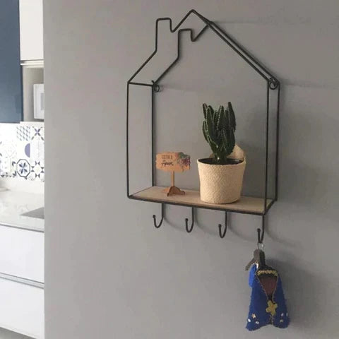 Hut Style Wall Shelf With Hooks-A