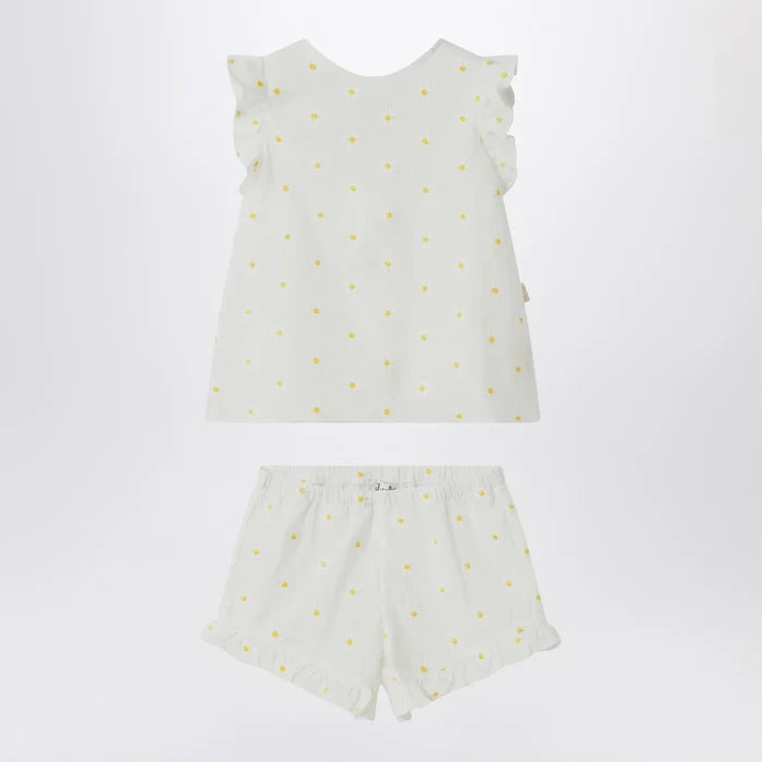 Il Gufo - Two-piece white set with floral embroidery