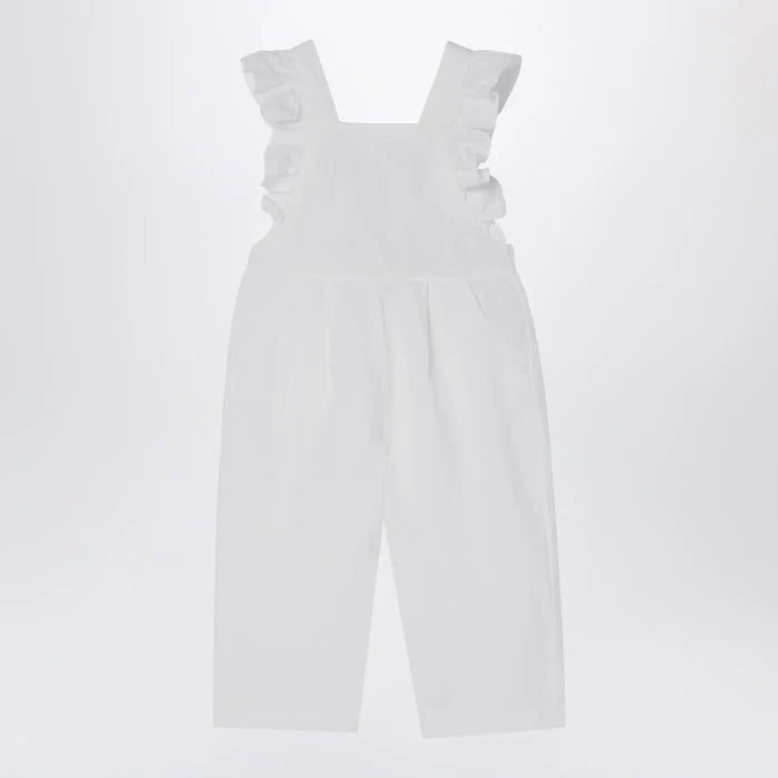 Il Gufo - White linen overall with ruffles