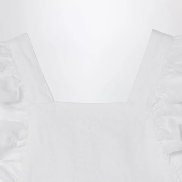 Il Gufo - White linen overall with ruffles