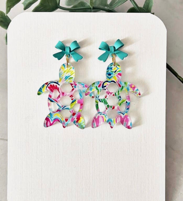 Jewelry - Floral Turtle Dangle Earrings