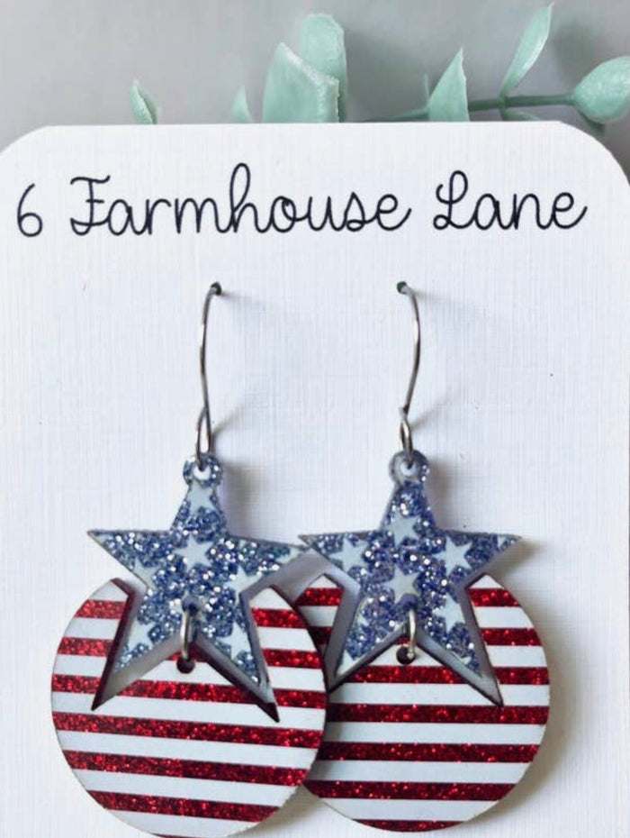 Jewelry - Patriotic Stars and Stripes Earrings, Red/White/Blue