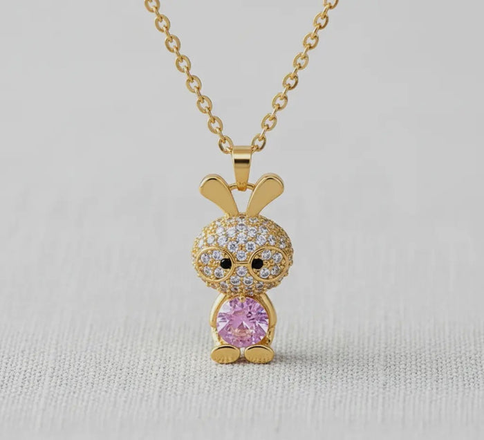 Jewelry - Titanium Bunny Pendant Necklace with Crystals