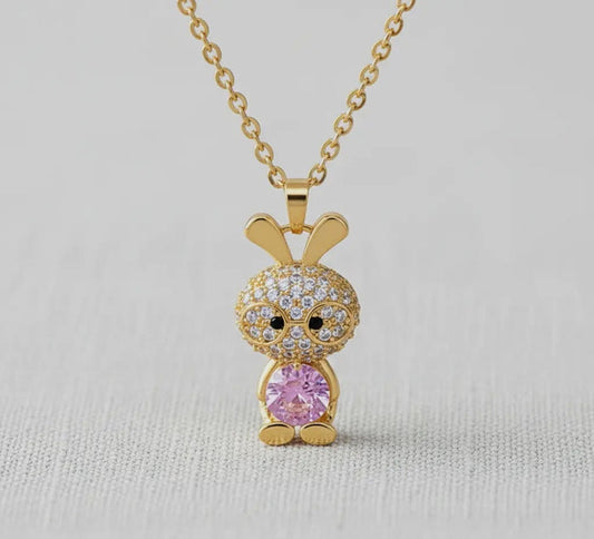 Jewelry - Titanium Bunny Pendant Necklace with Crystals