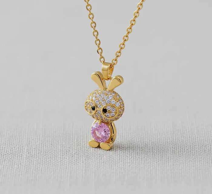 Jewelry - Titanium Bunny Pendant Necklace with Crystals