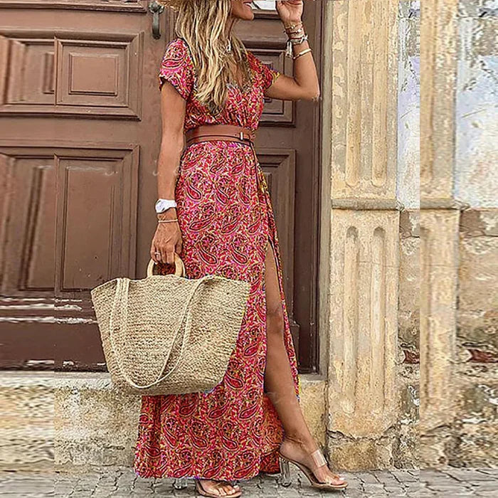 Justine™ – Robe longue bohème fluide avec ceinture