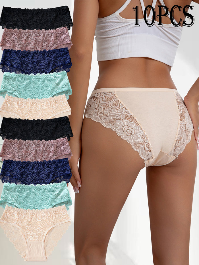 Kelmira - Lot de 10 Culottes en Dentelle Élégante Respirante