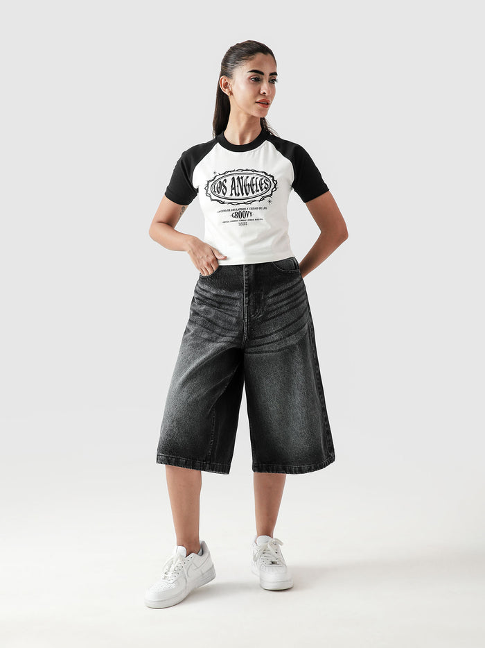 LA baby tee female model lifestyle shot graphic crop Pakistan – GROOVY
