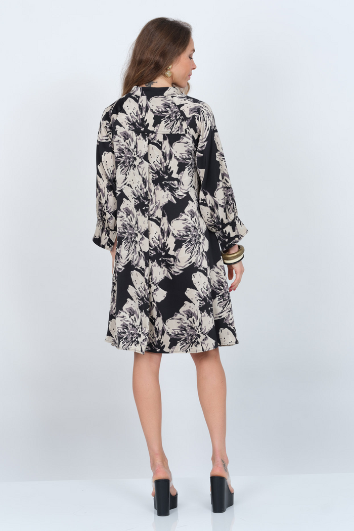 LIOR Women's Black & Beige V-Neck Floral Slip On Dress - "Angel" #1