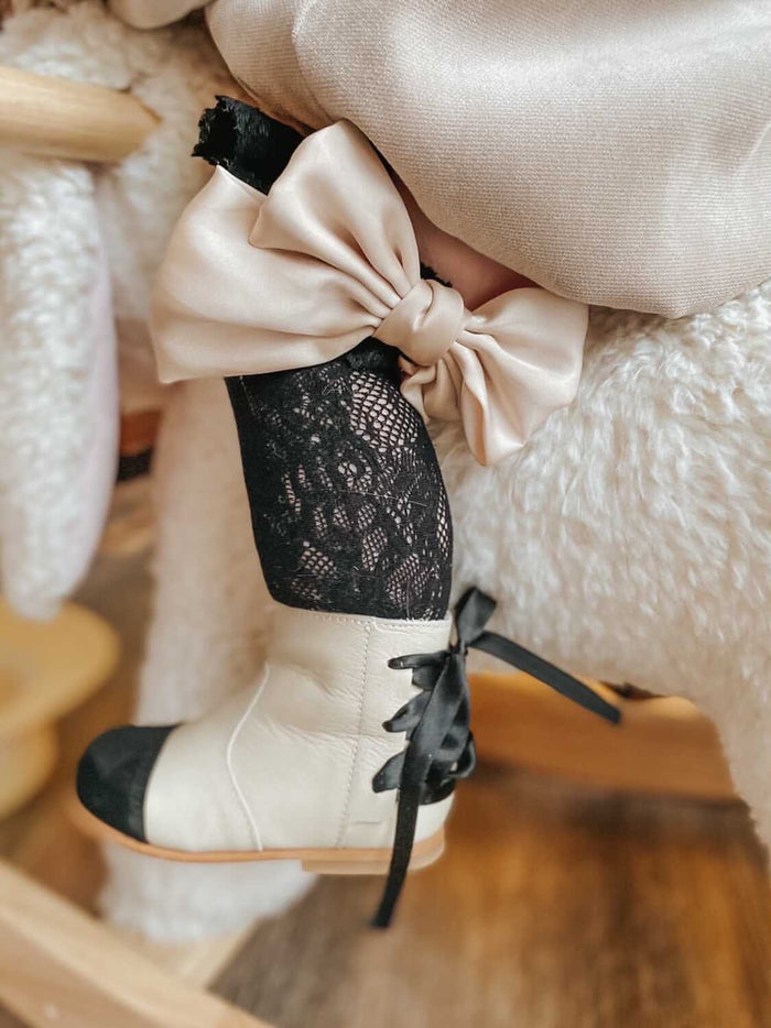 Lola Black Lace Socks with Satin Bows - Petite Maison Kids