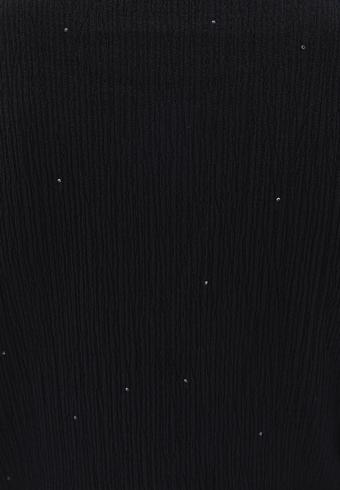 Long Dress With Ruched Crew Neck - BLACK