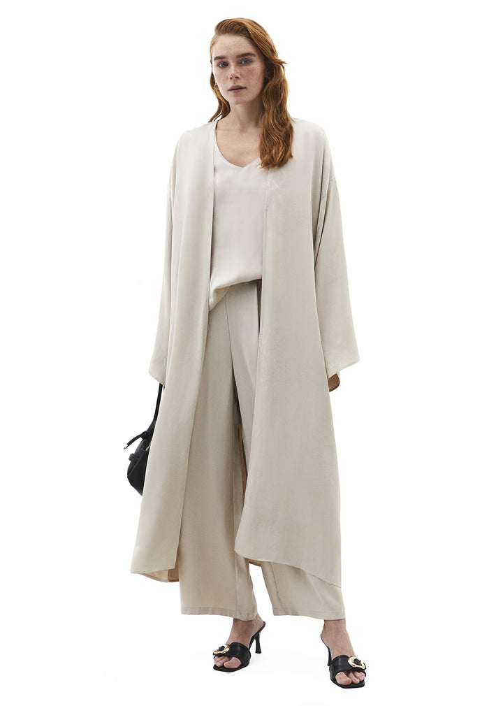 Long Embroidered Detail Oversize Kimono - FEATHER GRAY