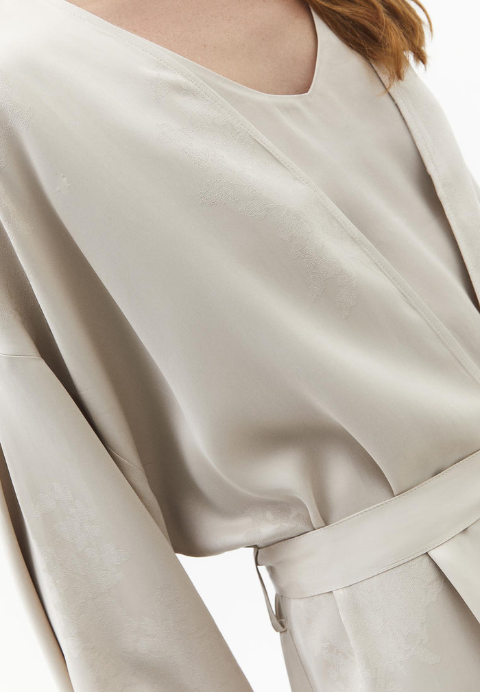 Long Embroidered Detail Oversize Kimono - FEATHER GRAY