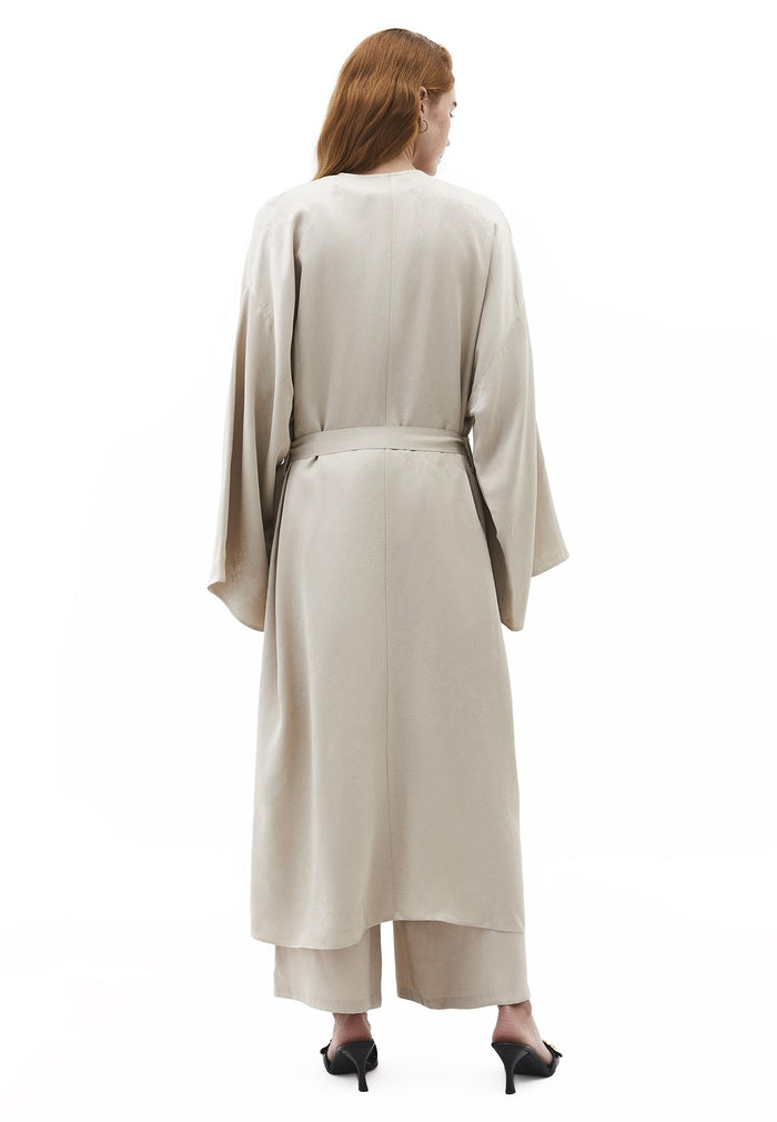 Long Embroidered Detail Oversize Kimono - FEATHER GRAY