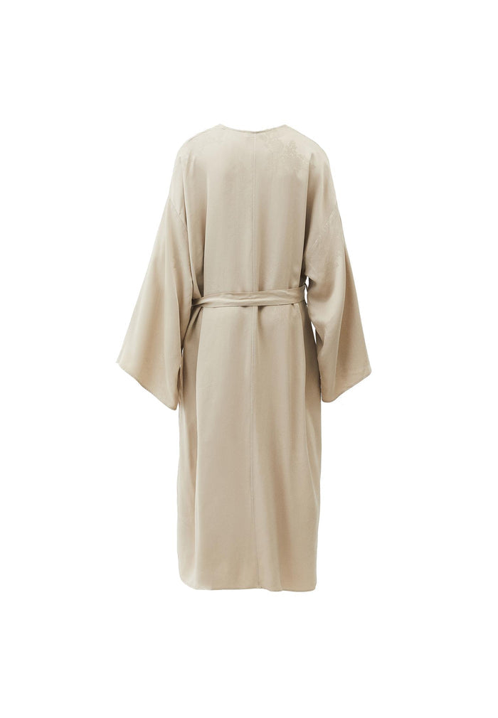 Long Embroidered Detail Oversize Kimono - FEATHER GRAY