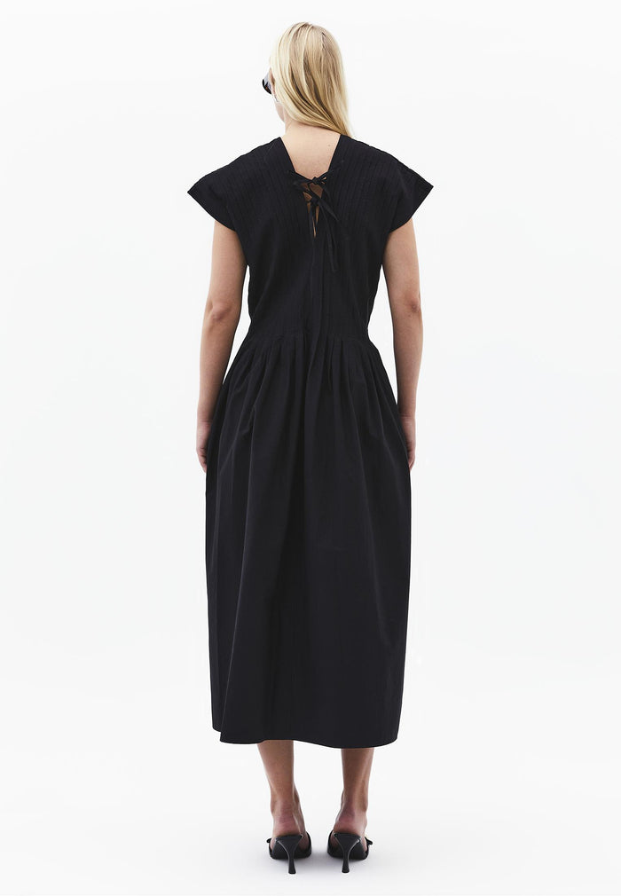 Long Flared V-Neck Dress - BLACK