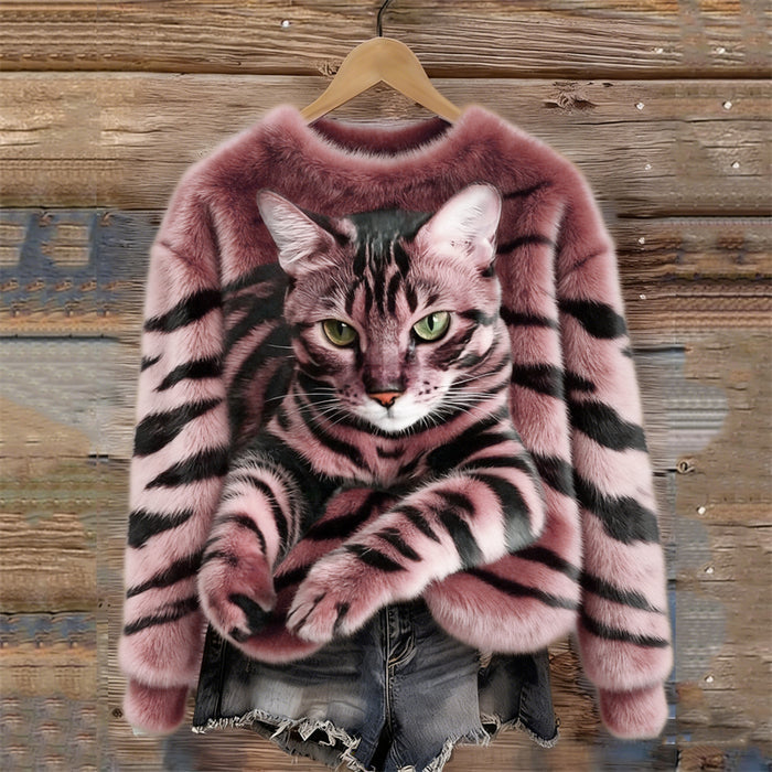 Lunavessine - Sweat En Peluche Douillet À Motif Tigre Et Chat Tigré