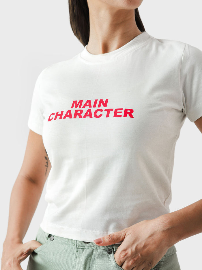 Main Character baby tee flat lay bold red graphic crop top Pakistan – GROOVY