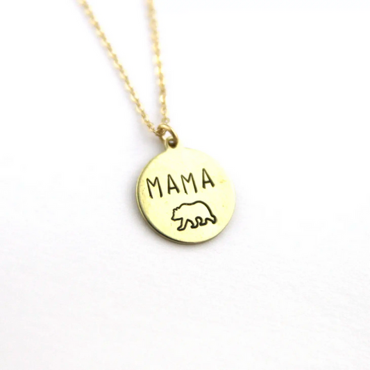 Mama Bear Circle Stamped Necklace