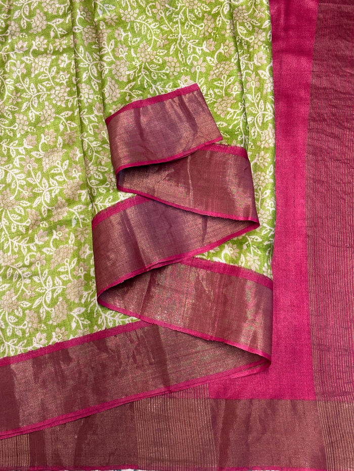 Maya Honeysuckle Tussar Saree - Green