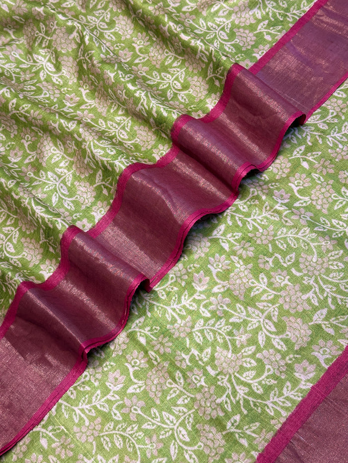 Maya Honeysuckle Tussar Saree - Green