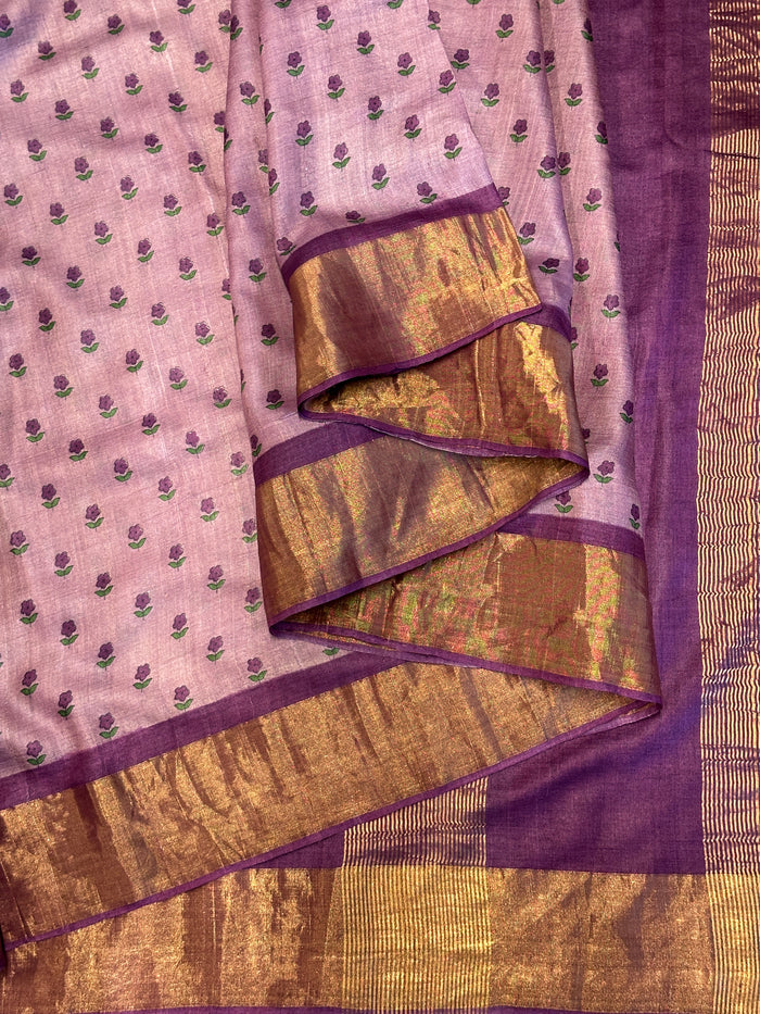 Maya Little Flowers Tussar Saree - Lavender