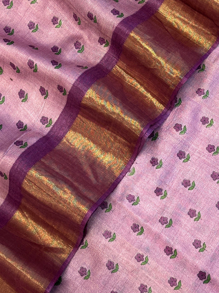 Maya Little Flowers Tussar Saree - Lavender