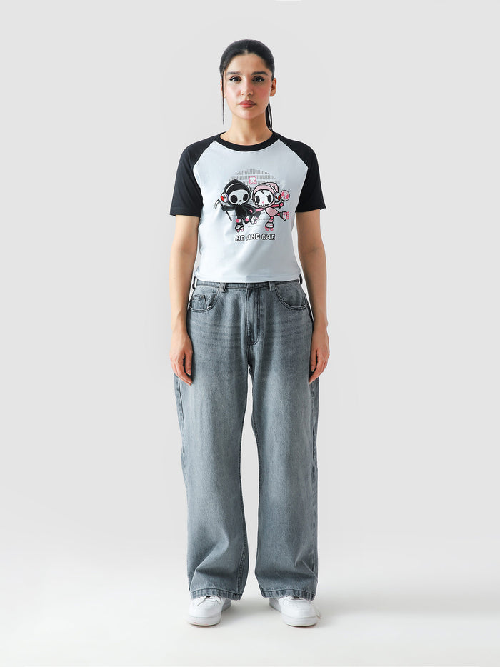 Me and Bae baby tee flat lay graphic crop top Pakistan – GROOVY