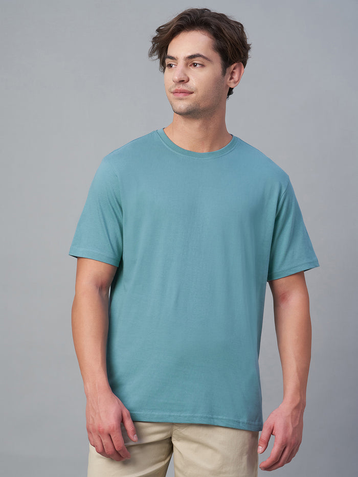 Men's 100% Cotton Crew Neck T Shirt Blue