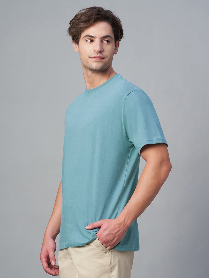 Men's 100% Cotton Crew Neck T Shirt Blue