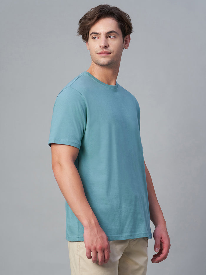 Men's 100% Cotton Crew Neck T Shirt Blue