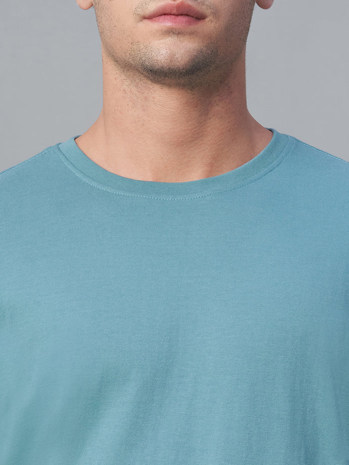Men's 100% Cotton Crew Neck T Shirt Blue